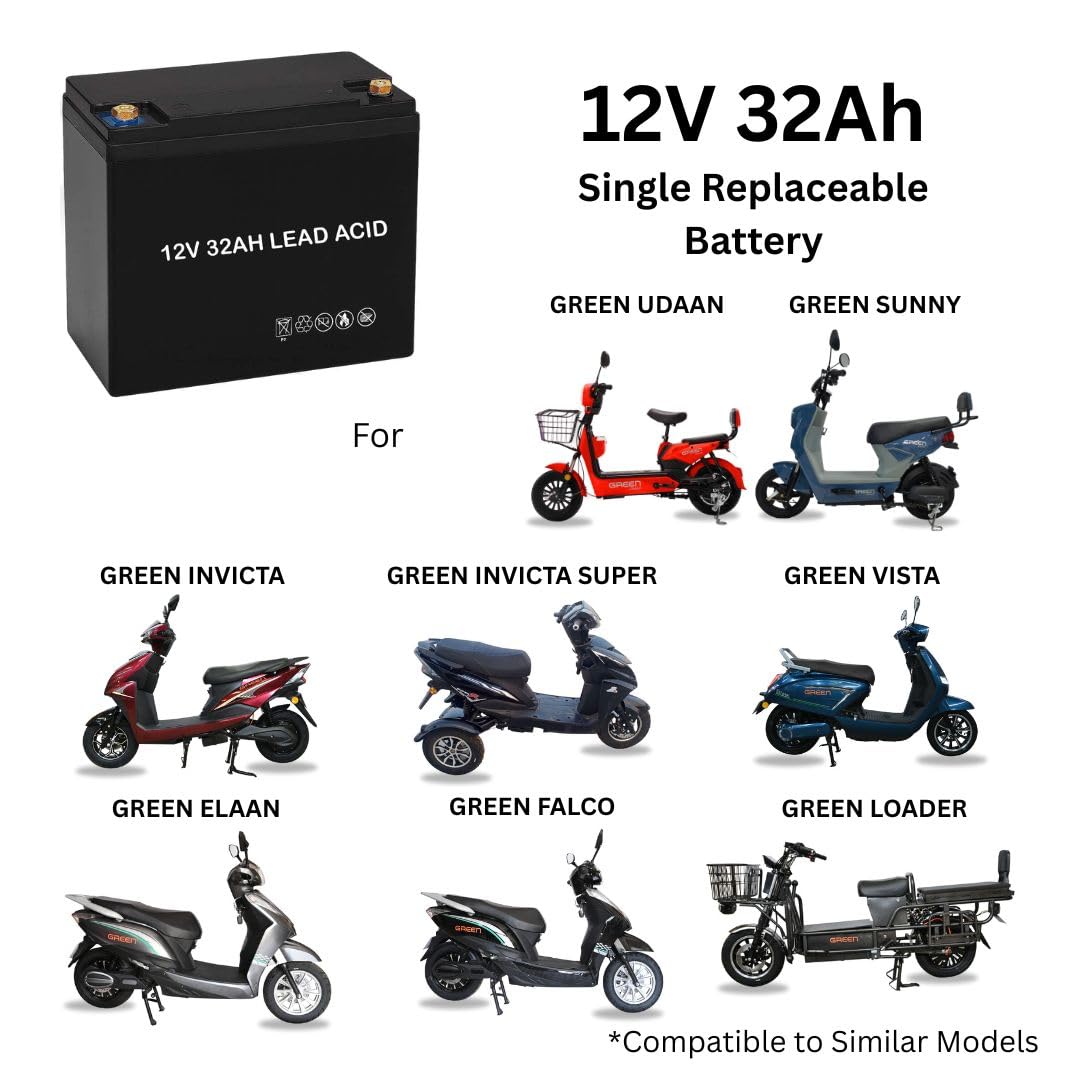 12V 32AH Lead Acid Battery for Green Udaan Sunny Invicta & Invicta Super Vista Elaan Falco Loader Electric Scooter (Pack of 1 Battery)