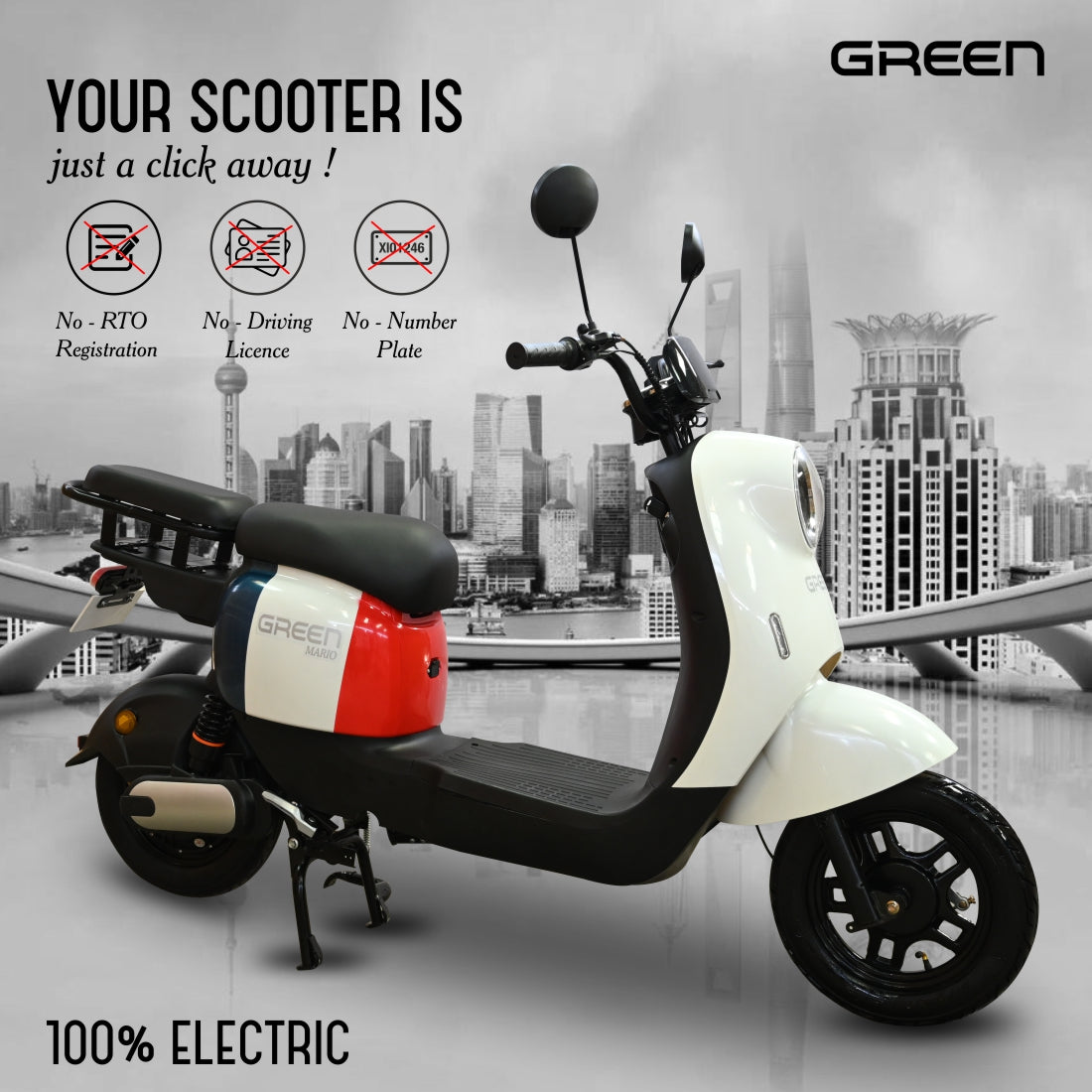 Green Mario 80kms Range Electric Scooter