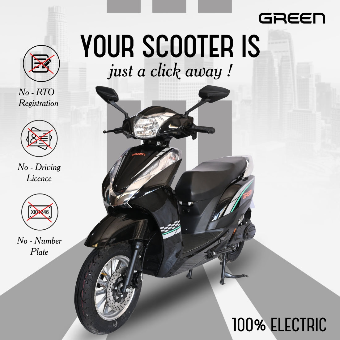 Green Elaan 80kms Range Electric Scooter