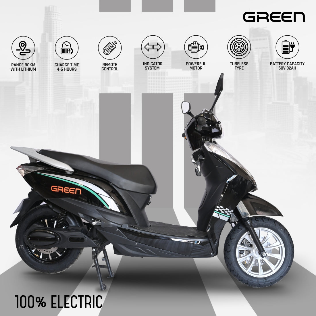 Green Elaan 80kms Range Electric Scooter