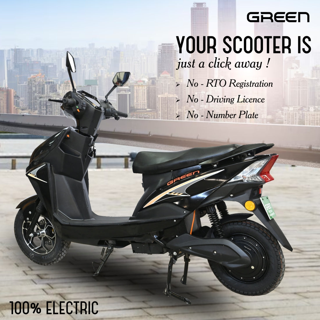 Green Invicta 60kms Range Electric Scooter