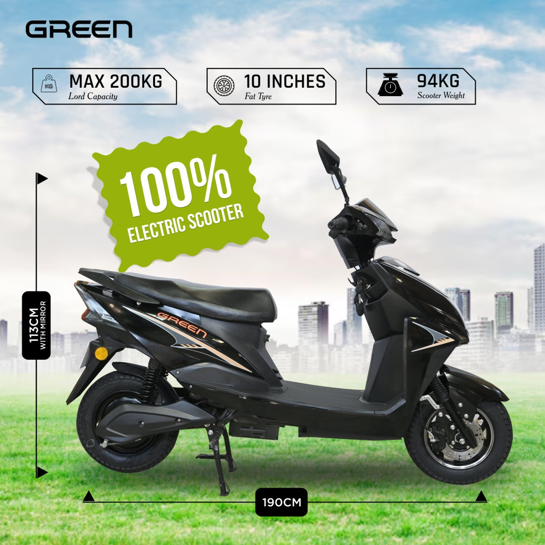 Green Invicta 60kms Range Electric Scooter