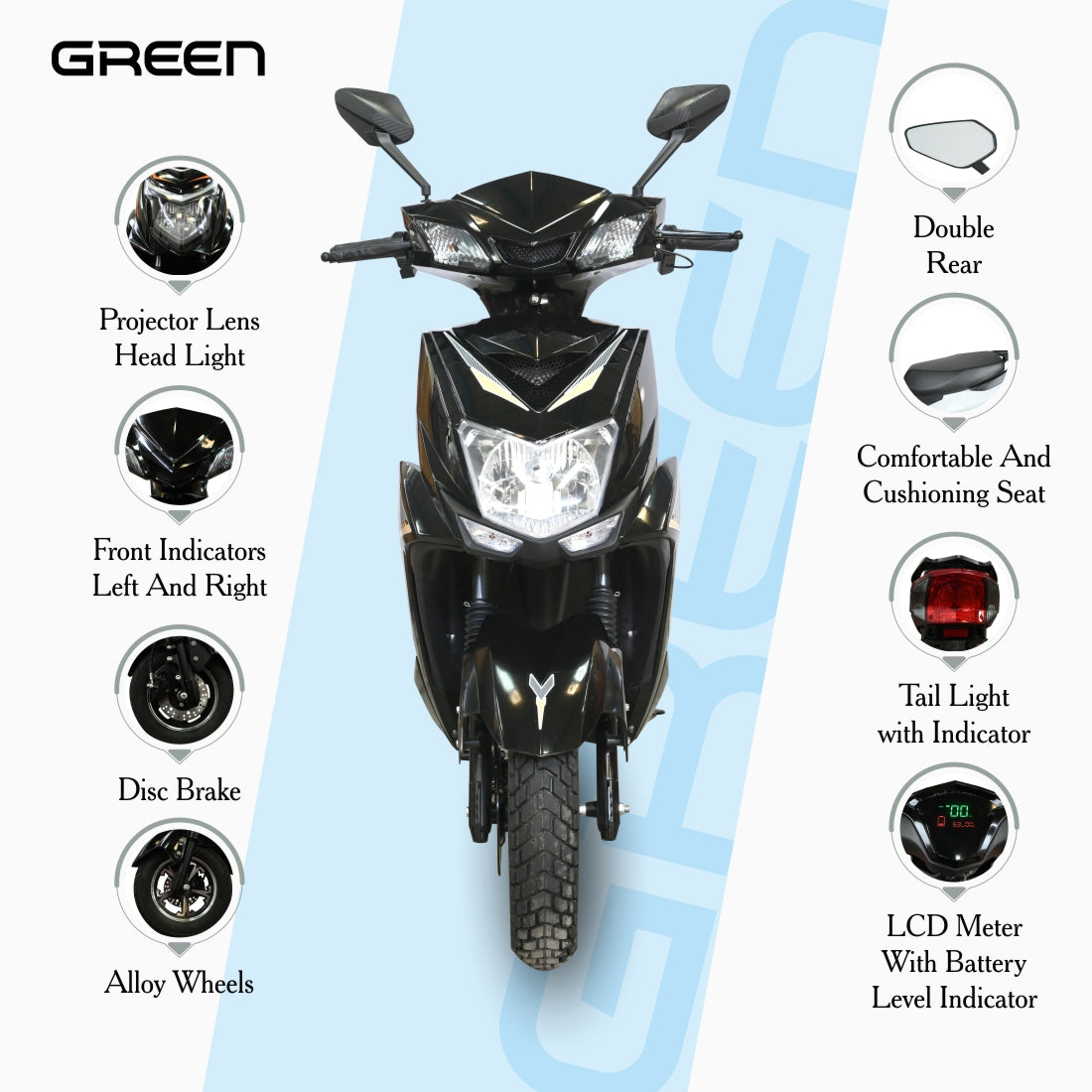Green Invicta 60kms Range Electric Scooter