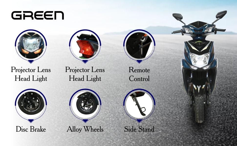 Green Invicta 80kms Range Electric Scooter