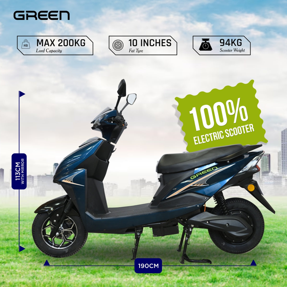 Green Invicta 80kms Range Electric Scooter