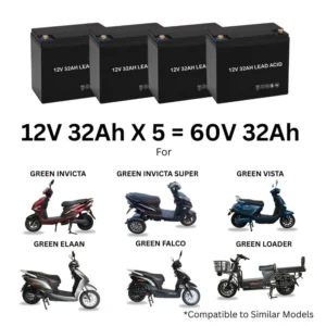 60V 32AH Lead Acid Battery for Green Invicta & Invicta Super Vista Elaan Falco Loader Electric Scooter (Pack of 5 Battery)