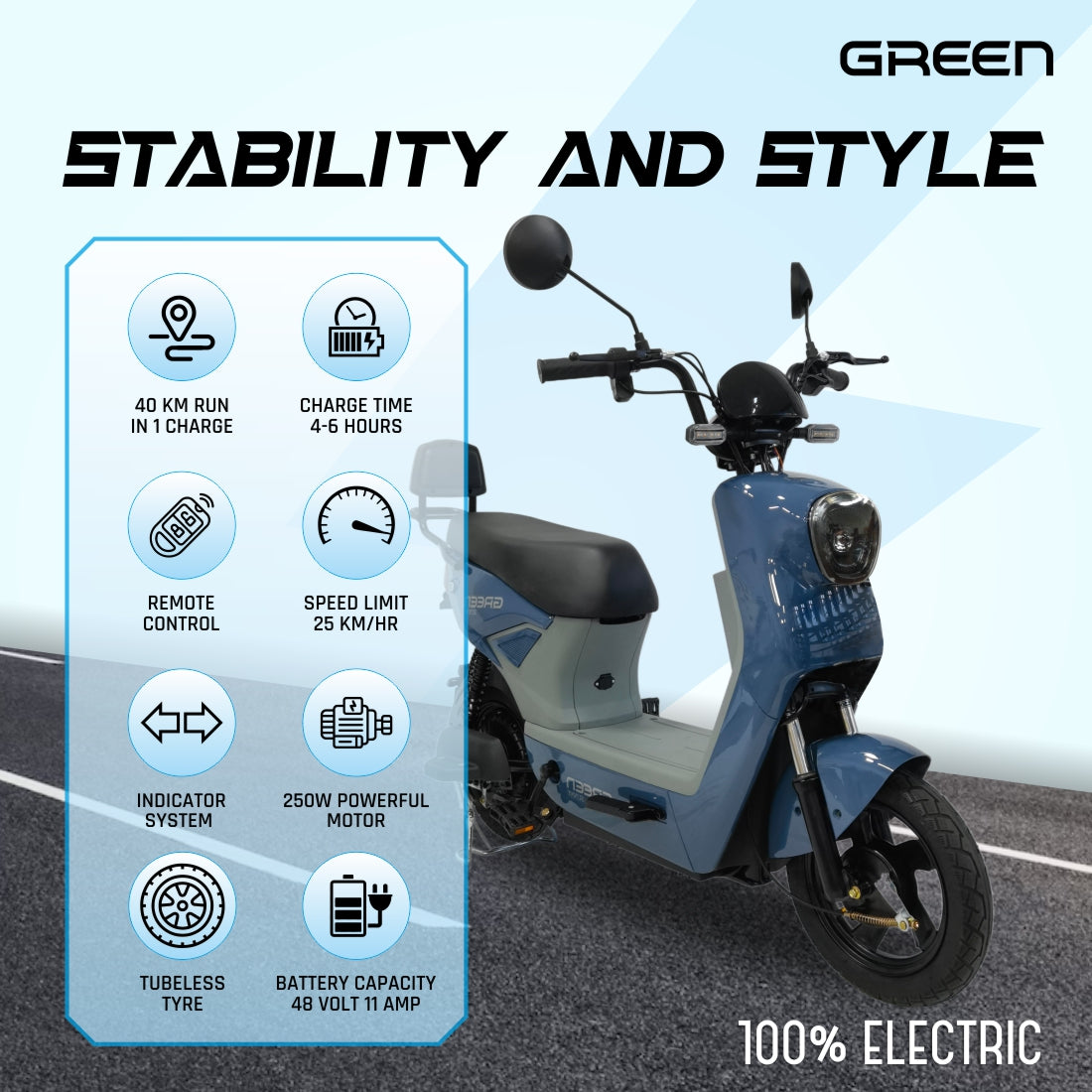 Green Sunny 40kms Range Electric Scooter