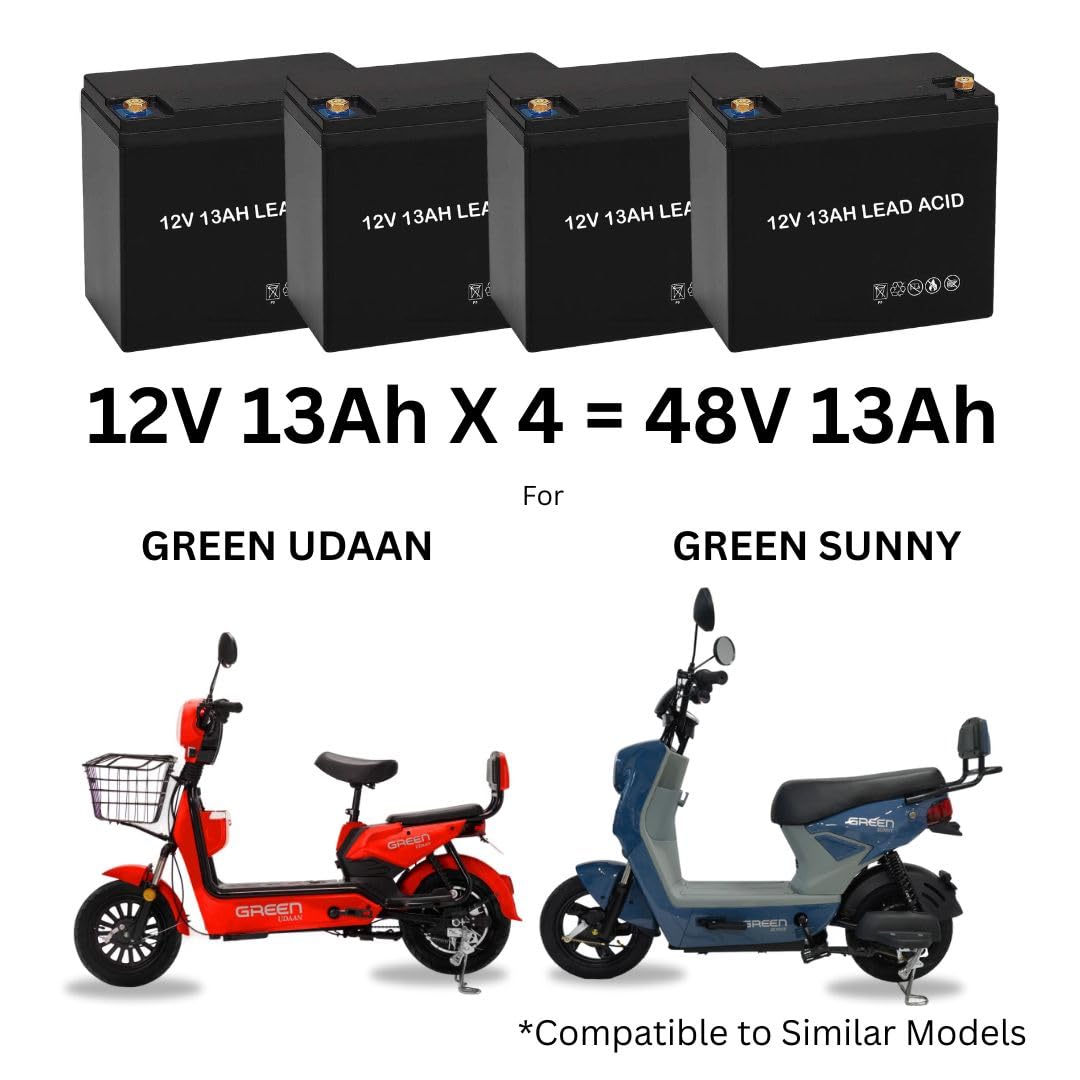 48V 13AH Lead Acid Battery for Green Udaan & Sunny Electric Scooter (Pack of 4 Battery)
