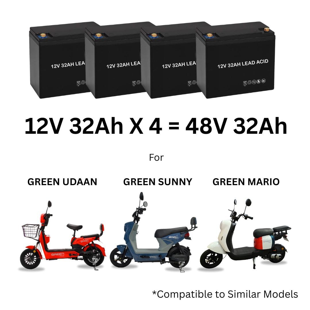 48V 32AH Lead Acid Battery for Green Udaan Sunny And Mario Electric Scooter (Pack of 4 Battery)