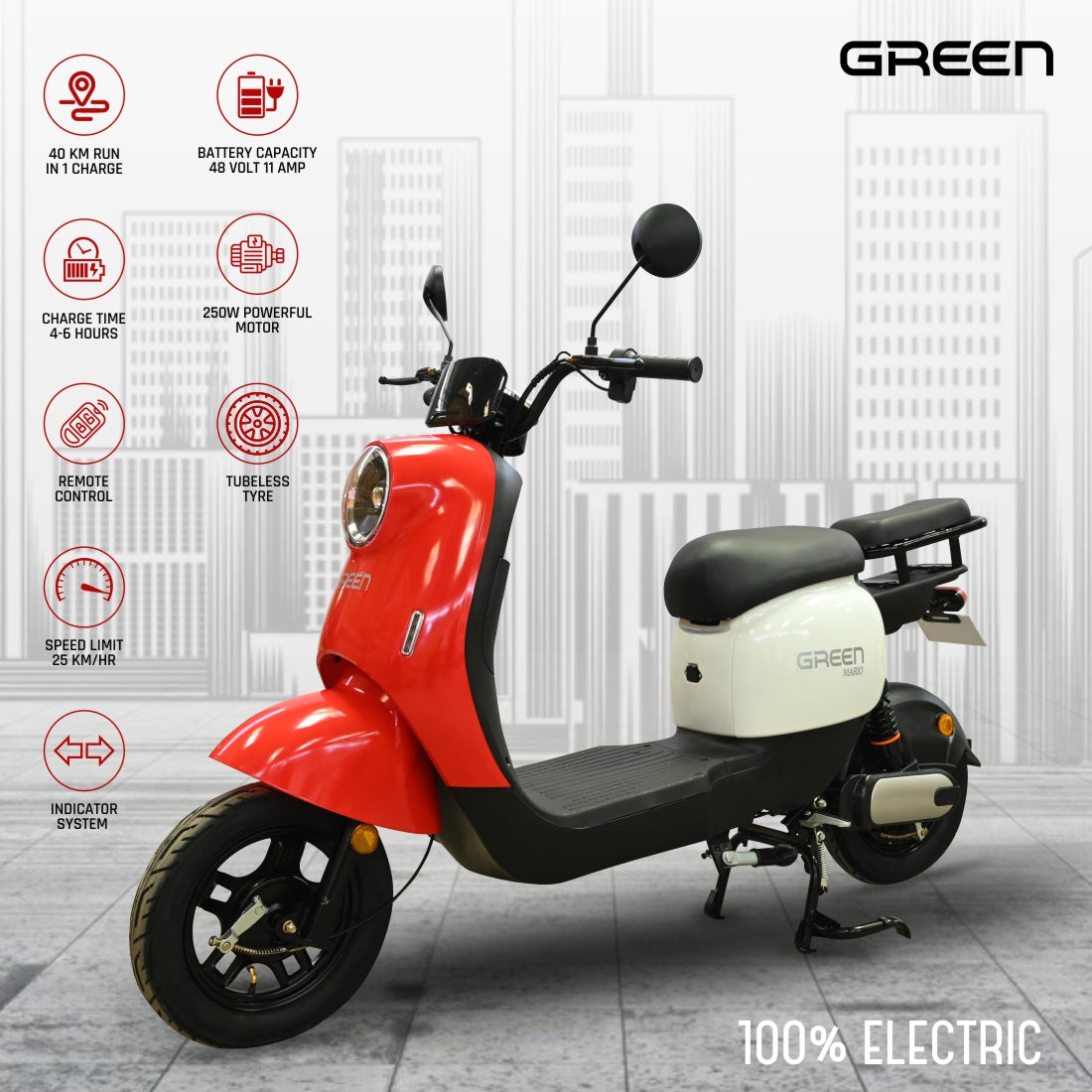 Green Mario 60kms Range Electric Scooter