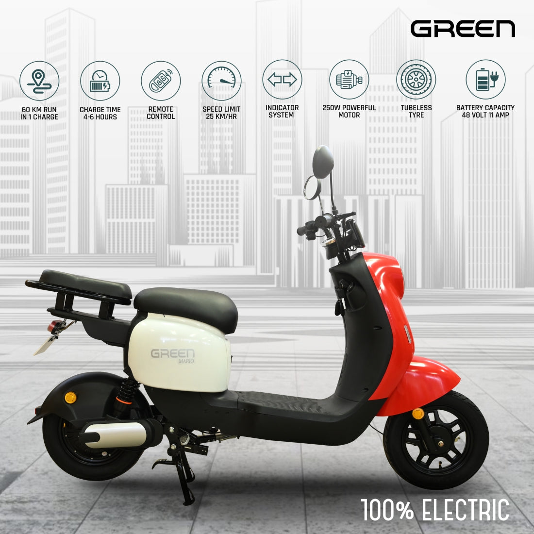 Green Mario 60kms Range Electric Scooter
