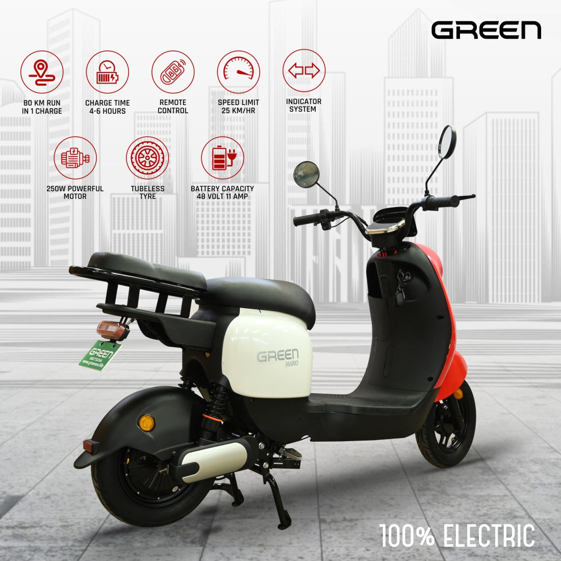Green Mario 60kms Range Electric Scooter
