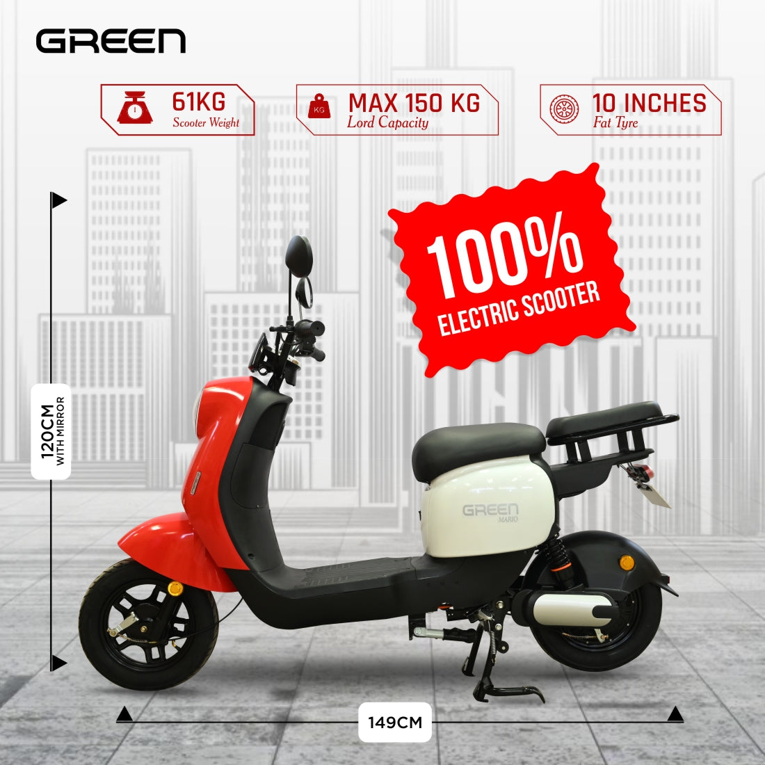 Green Mario 60kms Range Electric Scooter