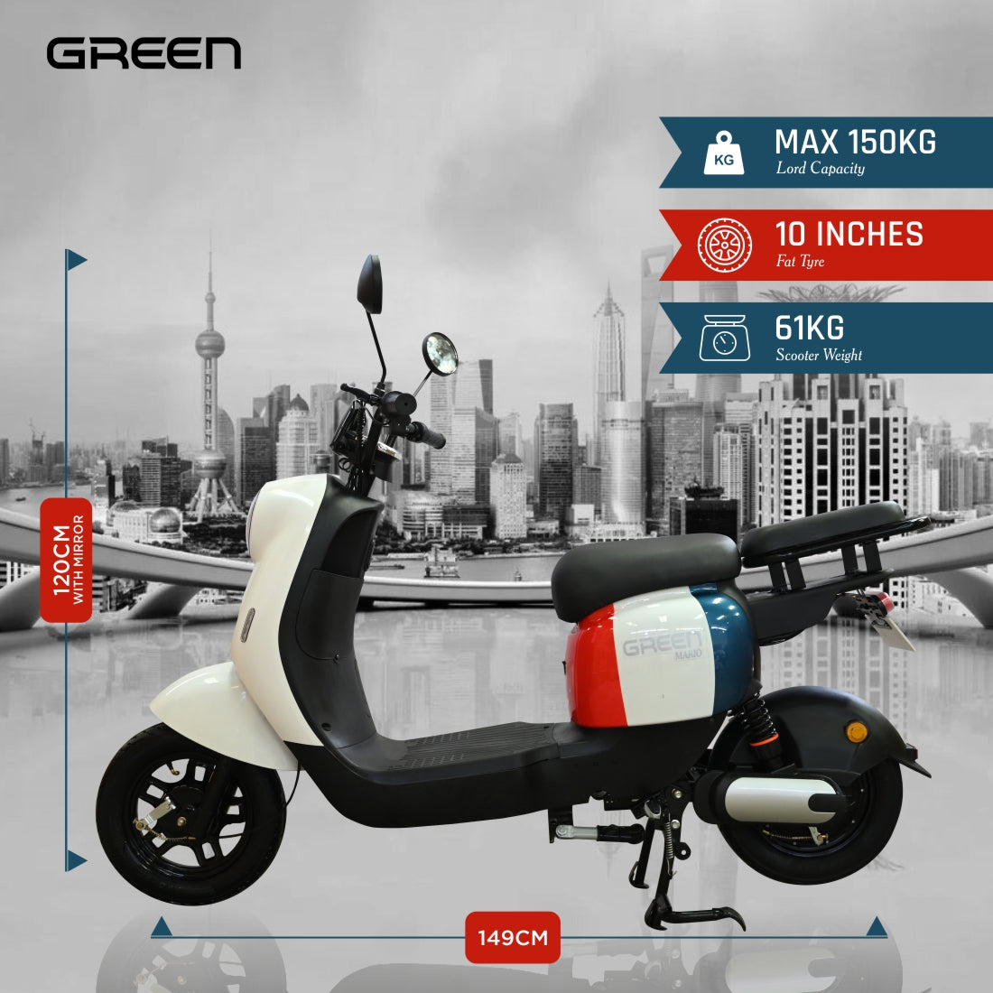 Green Mario 80kms Range Electric Scooter