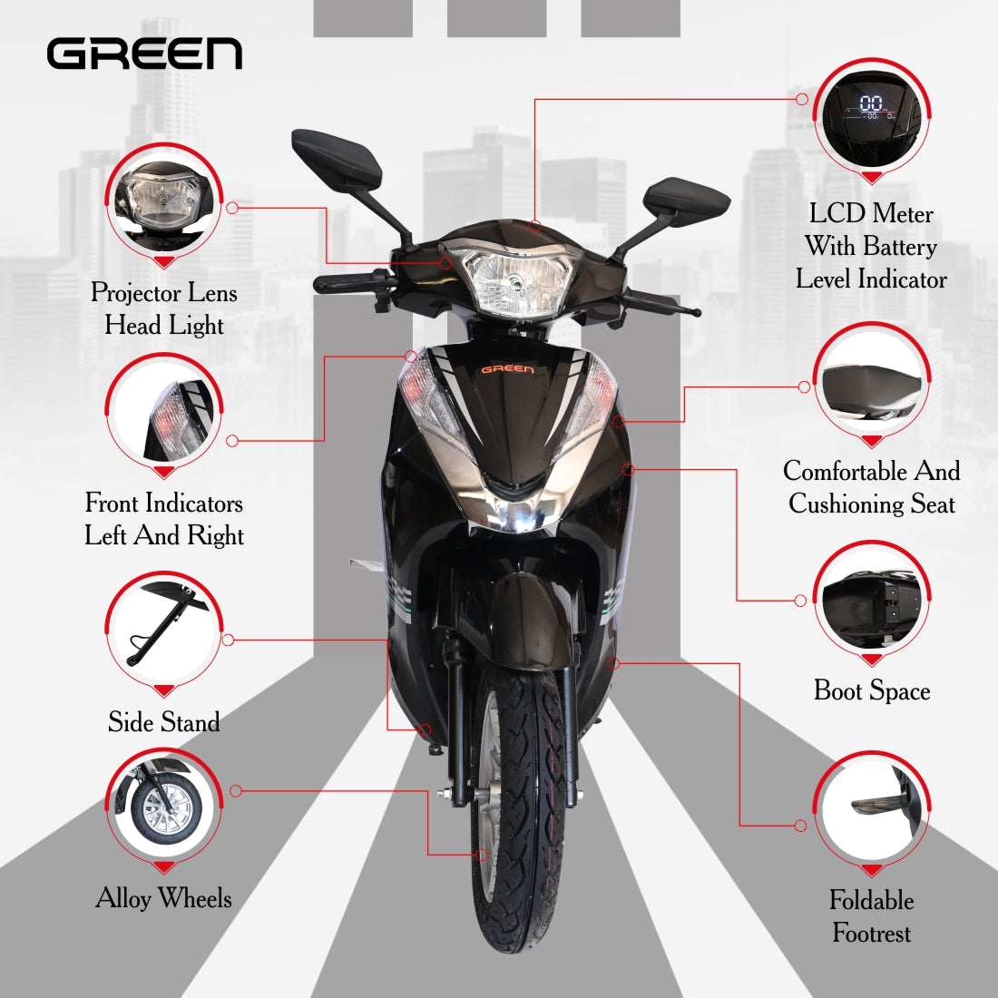 Green Elaan 80kms Range Electric Scooter