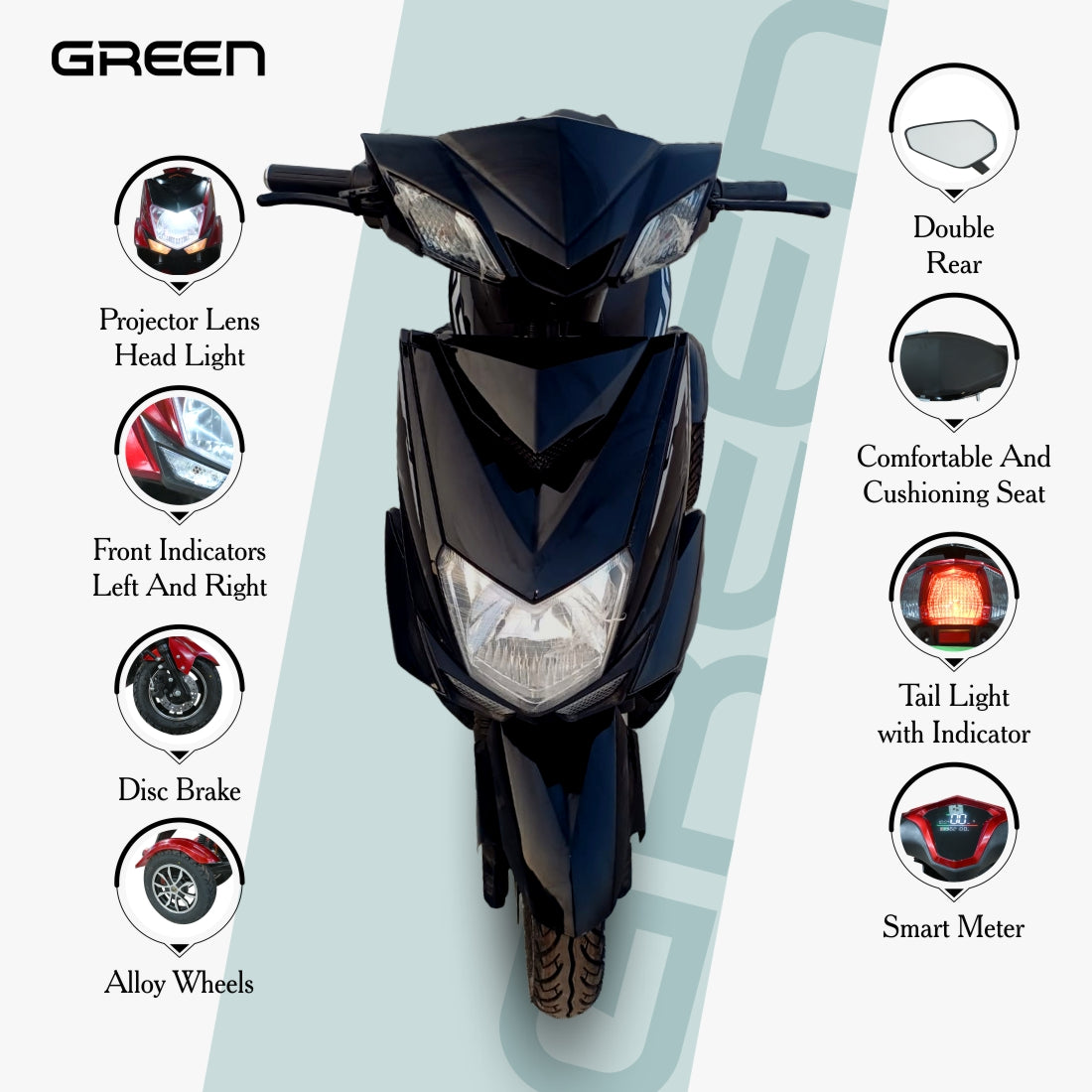 Green Invicta Super 80kms Range Three Wheel Electric Scooter