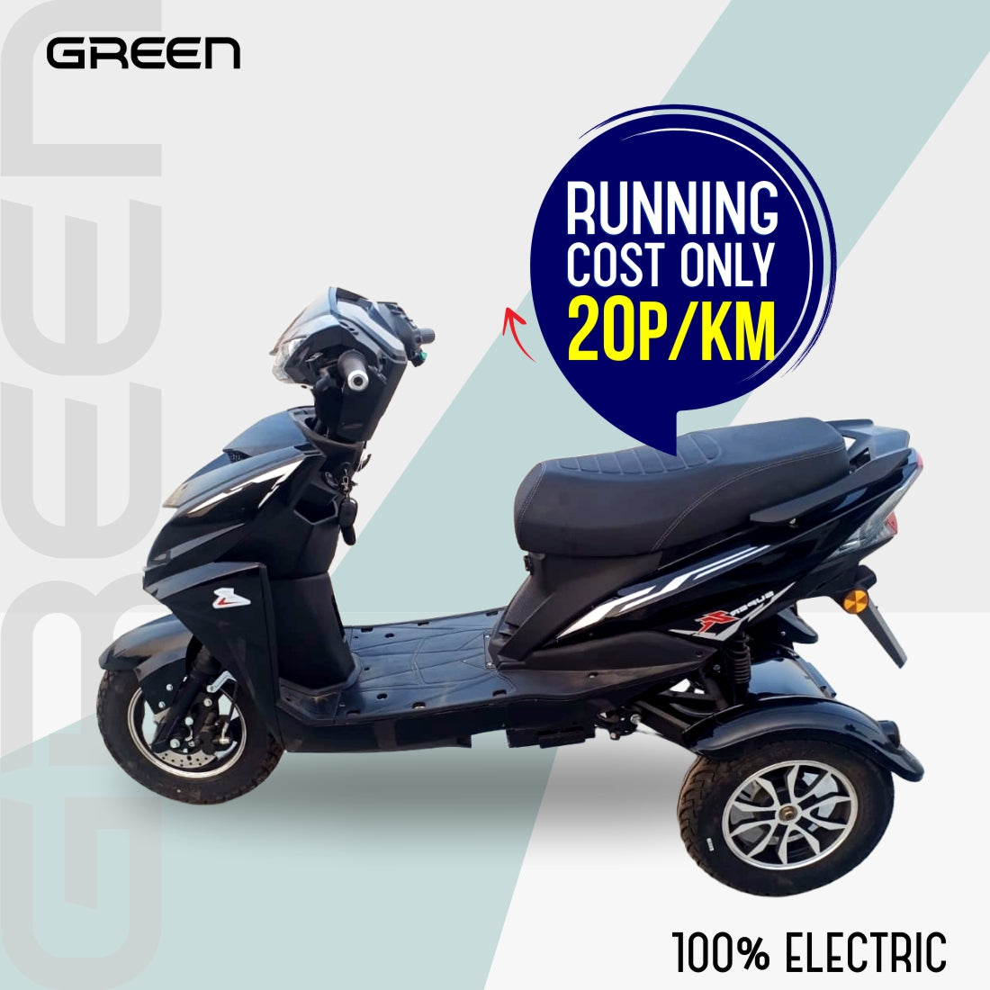 Green Invicta Super 80kms Range Three Wheel Electric Scooter