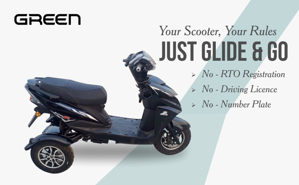 Green Invicta Super 80kms Range Three Wheel Electric Scooter